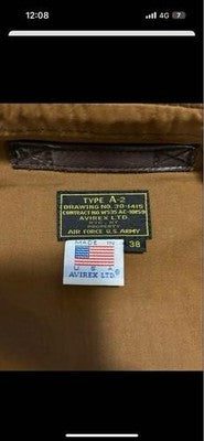 Avirex A-2 Bomber Flight Leather Jacket M Brown vintage Military  USA