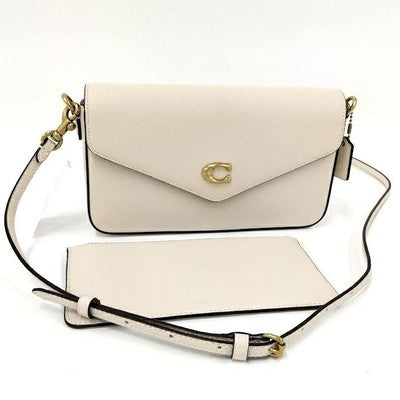 COACH Leather Shoulder Bag Ivory PVC Coating Clutch Bag Handbag Card case