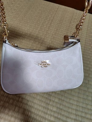 COACH CA548 White 2 Way Shoulder Bag Signature Coated Canvas Outlet