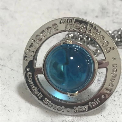 Vivienne Westwood Small Orb Necklace Silver x Light Blue w/ Chain approx. 80 cm