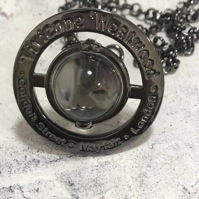 Vivienne Westwood Small Orb Necklace Gunmetal Chain 80cm Drawstring bag included