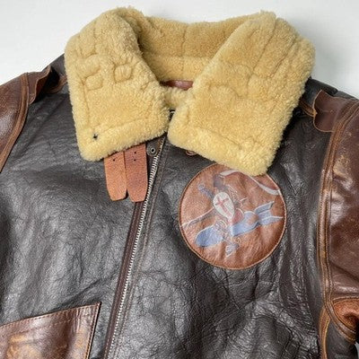 AVIREX B-3 Painted Shearling Jacket Real mouton flight jacket 44 Bomber Brown