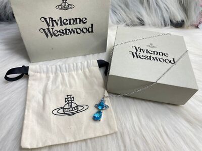 Vivienne Westwood Blue Water Drop Cubic Zirconia Necklace Silver and blue