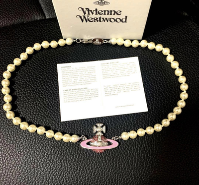 Vivienne Roxanne pearl necklace pink orb chain length 43cm box included new