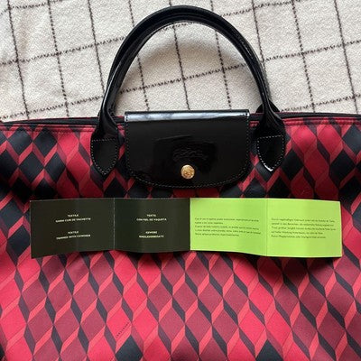 Longchamp Le Pliage M size Tote Bag Enamel hand bag  Sub-bag Red/Black