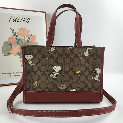 COACH x Peanuts Shoulder Tote Bag Dempsey Carryall Snoopy Woodstock CE862 New