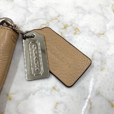 Coach Leather 2WAY Clutch Bag Second Bag Crossbody Shoulder Bag Beige