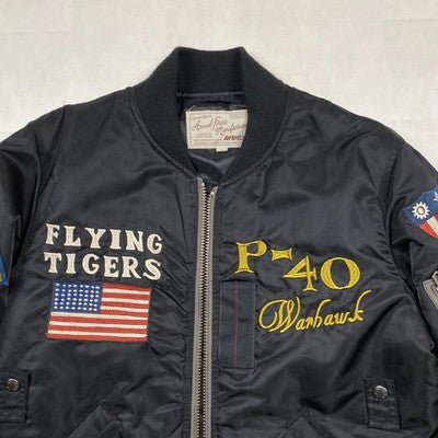 Avirex MA-1 Flying Tiger Flight Jacket Men's Black L P-40 Embroidered Patches