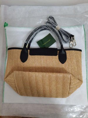 see description 2Size Longchamp Le Pliage Neo Tote Bag Handbag Brown Cotton