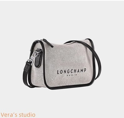 Longchamp M size Canvas Messenger Bag Tote Bag Hand bag Ivory Leather