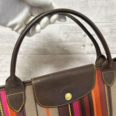 Longchamp Tote Bag Handbag canvas bag leather bag stripes Women's Bag