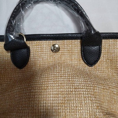 Longchamp M size  Hand bag  Basket bag Straw effect canvas x cowhide leather