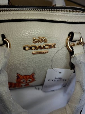 COACH MINI Rowan Satchel Dancing Kitten Cat Print Crossbody Bag Chalk New CD445