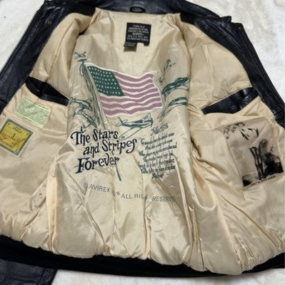 VTG Avirex A-2 Bomber Flight Leather Jacket XS Brown Patrouille de France 1988