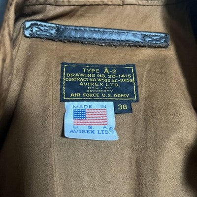 VTG Avirex A-2 Bomber Flight Leather Jacket XS Brown Patrouille de France 1988