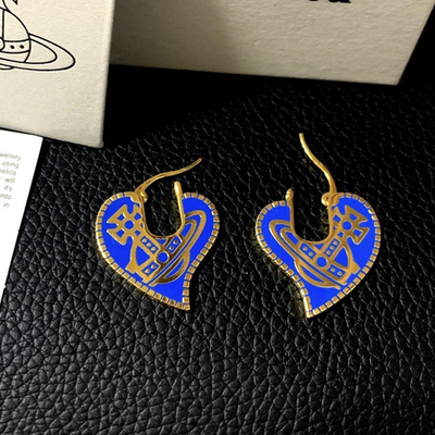 Vivienne Westwood Heart Orb Earrings, Blue, Heart Motif, Logo, Box Included
