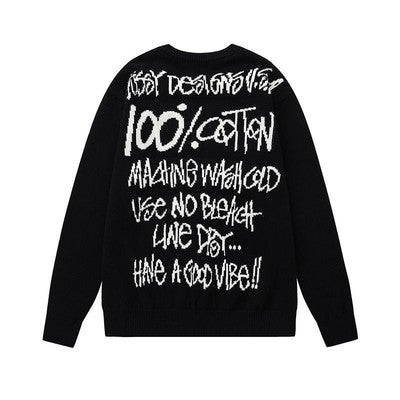 see description size S-XL 2024 stussy long-sleeved sweater knit collar Black