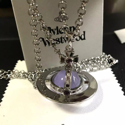 Vivienne Westwood Small Orb Silver Purple Necklace Chain 80cm Box included