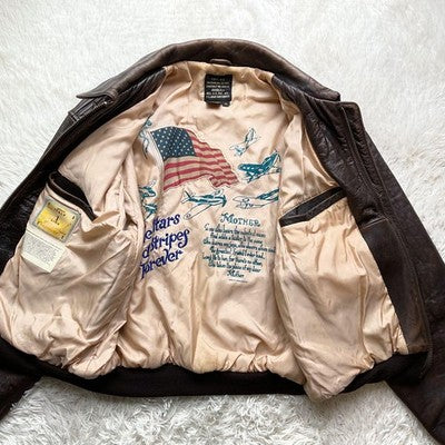 AVIREX Leather Jacket A-2 Genuine Leather Flight Jacket Brown Size XL  90's