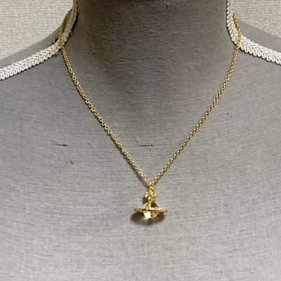 Vivienne Westwood Orb Small Necklace, Gold, Top 4cm x 4cm, Chain Length 45cm