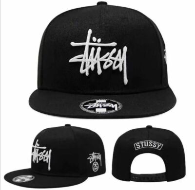 STUSSY Snapback Cap Hat black & White logosp