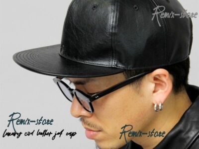 57-62cm American Retro Leather Flat Brim Hat Jet Cap Black 2024