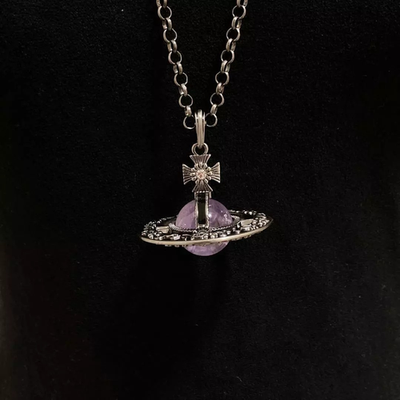 Vivienne Westwood Small Orb Necklace Amethyst Floral Pattern with Drawstring Bag