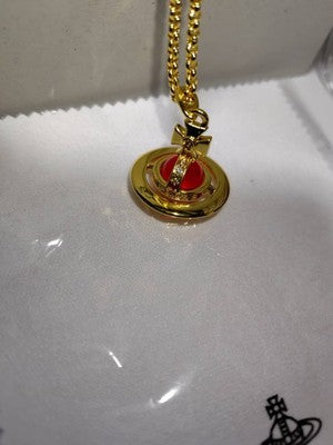 Vivienne Westwood Tiny Orb Gold Red Stone Pendant Necklace, Chain Length: 47.0cm