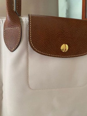 Longchamp S-L size Tote Bag Handbag Zipper bag White and Brown Leather