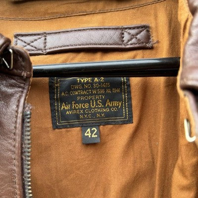 Avirex A-2 American Beauty Bomber Flight Leather Jacket L Brown  size 42