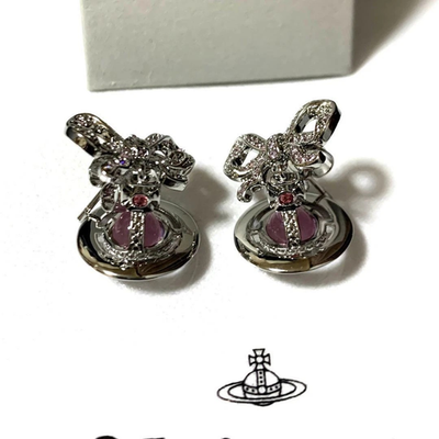 Vivienne Westwood Ribbon Chief Earrings Stone Orb Silver Pink Box included
