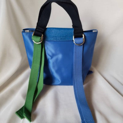 Longchamp Pliage Replay S size Tote Bag Handbag Nylon bag Blue Leather