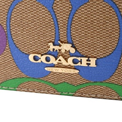COACH Signature coin case chain mini wallet brown OUTLET Rainbow Leather