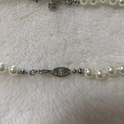 Vivienne Westwood Mini Bus Relief Pearl Necklace Choker New Silver Box included