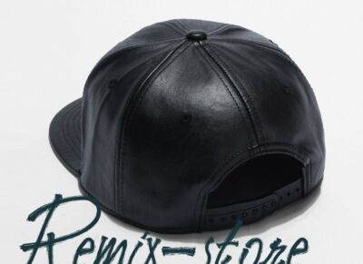 57-62cm American Retro Leather Flat Brim Hat Jet Cap Black 2024