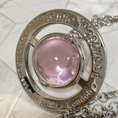 Vivienne Westwood Small Orb Necklace, Silver,Pink Pendant, Multi-Stone, 4.5cmTop
