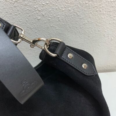 Vivienne Westwood Shoulder Tote Bag Black Suede Orb Logo Leather Strap Bargain