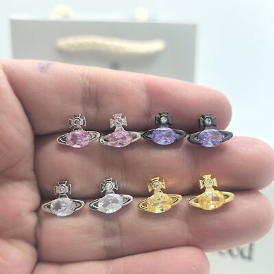 check description Vivienne Westwood Star Love ALLIE Oval Zirconia Earrings