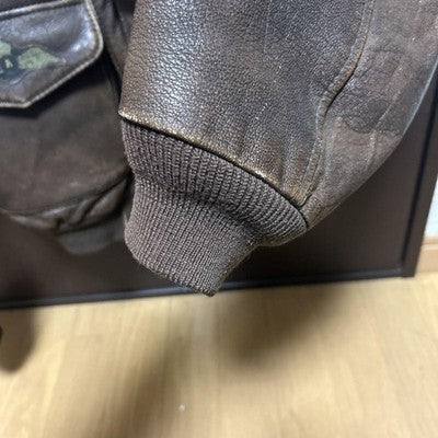 AVIREX TYPE A-2 Leather Jacket flight jacket embroidered patches S Brown