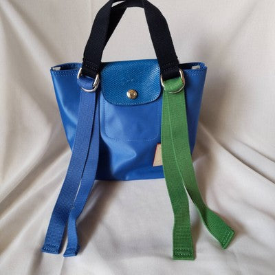Longchamp Pliage Replay S size Tote Bag Handbag Nylon bag Blue Leather