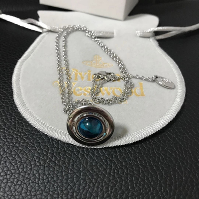 Vivienne Westwood Necklace Silver/Blue Gradient Tiny Orb Pendant with 40cm Chain
