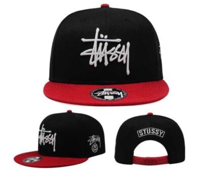 check description chose color STUSSY Snapback Cap Hat black Gray White Red logo
