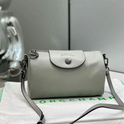 Longchamp Le Pliage XS size Tote Bag Handbag Pouch Turtle Dove Gray Leather