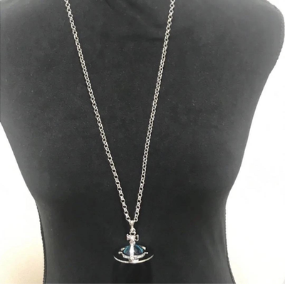 Vivienne Westwood Small Orb Necklace Silver x Light Blue w/ Chain approx. 80 cm
