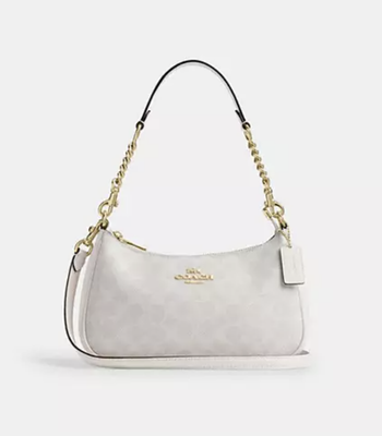 COACH CA548 White 2 Way Shoulder Bag Signature Coated Canvas Outlet