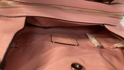 COACH Tote bag Handbag Signature Canvas Leather Shiny Pink Turn Lock Zip bag