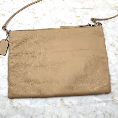 Coach Leather 2WAY Clutch Bag Second Bag Crossbody Shoulder Bag Beige