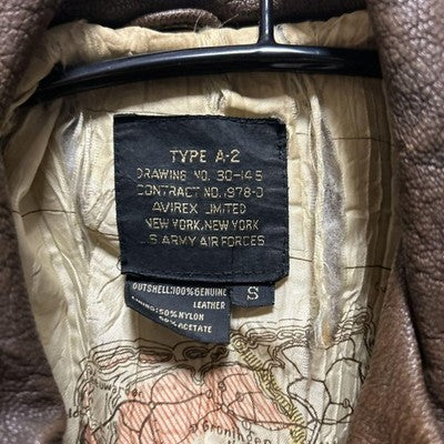 AVIREX TYPE A-2 Leather Jacket flight jacket embroidered patches S Brown