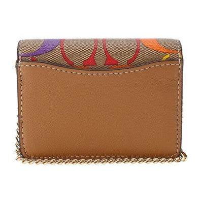 COACH Signature coin case chain mini wallet brown OUTLET Rainbow Leather