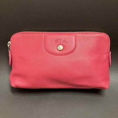 LongchampLe Pliage Cuir Pouch Handbag Clutch Bag Leather Pouch Zipper bag Red